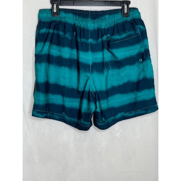 Speedo UPF 50+ green striped drawstring  rash guard swim bathing trunks men's L - Picture 2 of 5